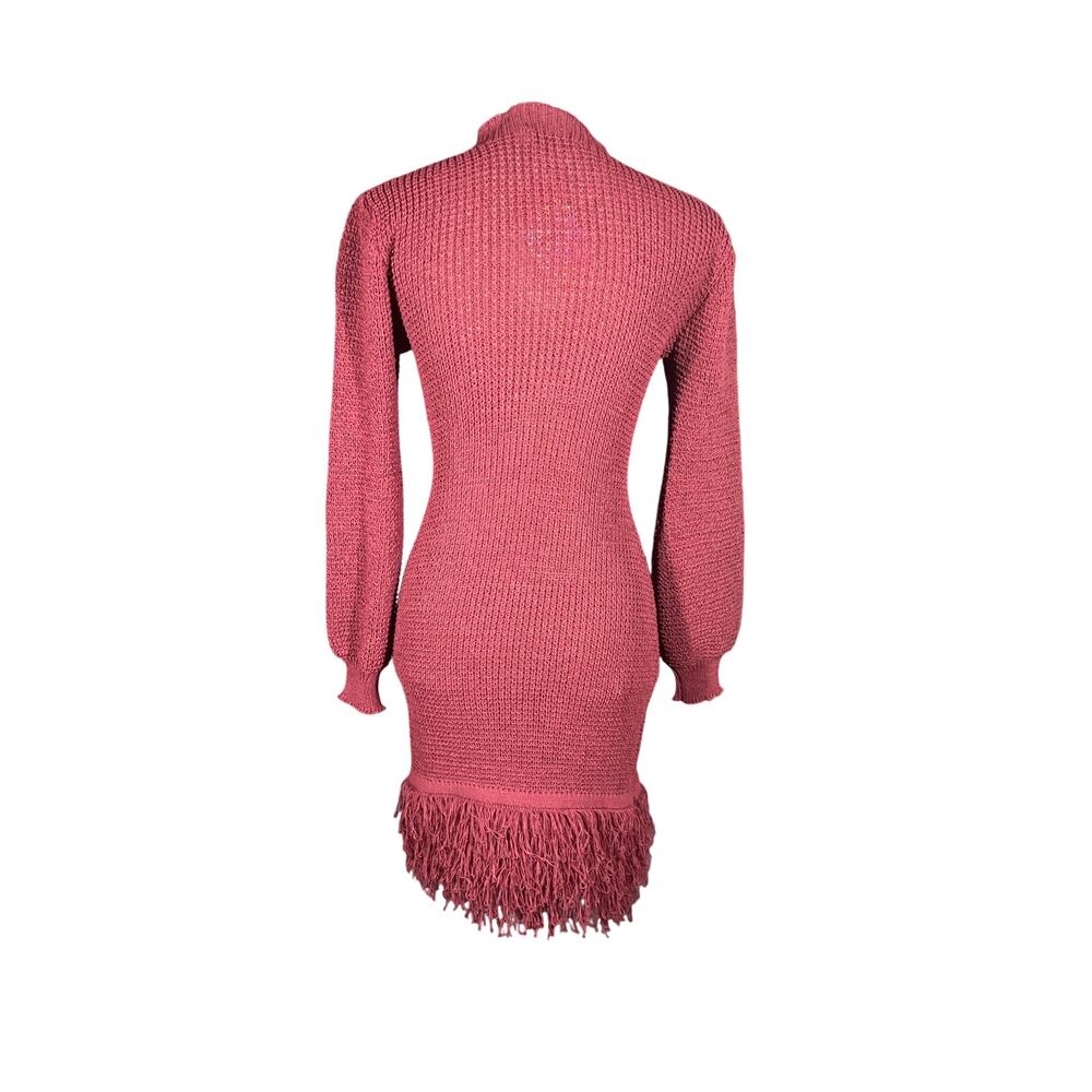 Allyson Red Knit Fringe Hem Dress Size S/M NWT | Long Sleeve Bodycon Textured - Picture 3 of 10